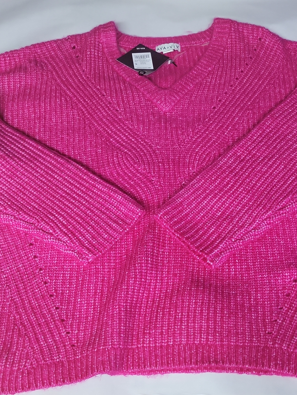 Ava & Viv Fuchsia Pink V-Neck Chunky Knit Sweater NWT Plus Size 4X